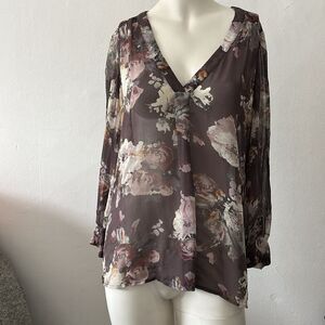 Joie floral blouse S Purple Sheer aceline silk romantic dreamy whimsical regency